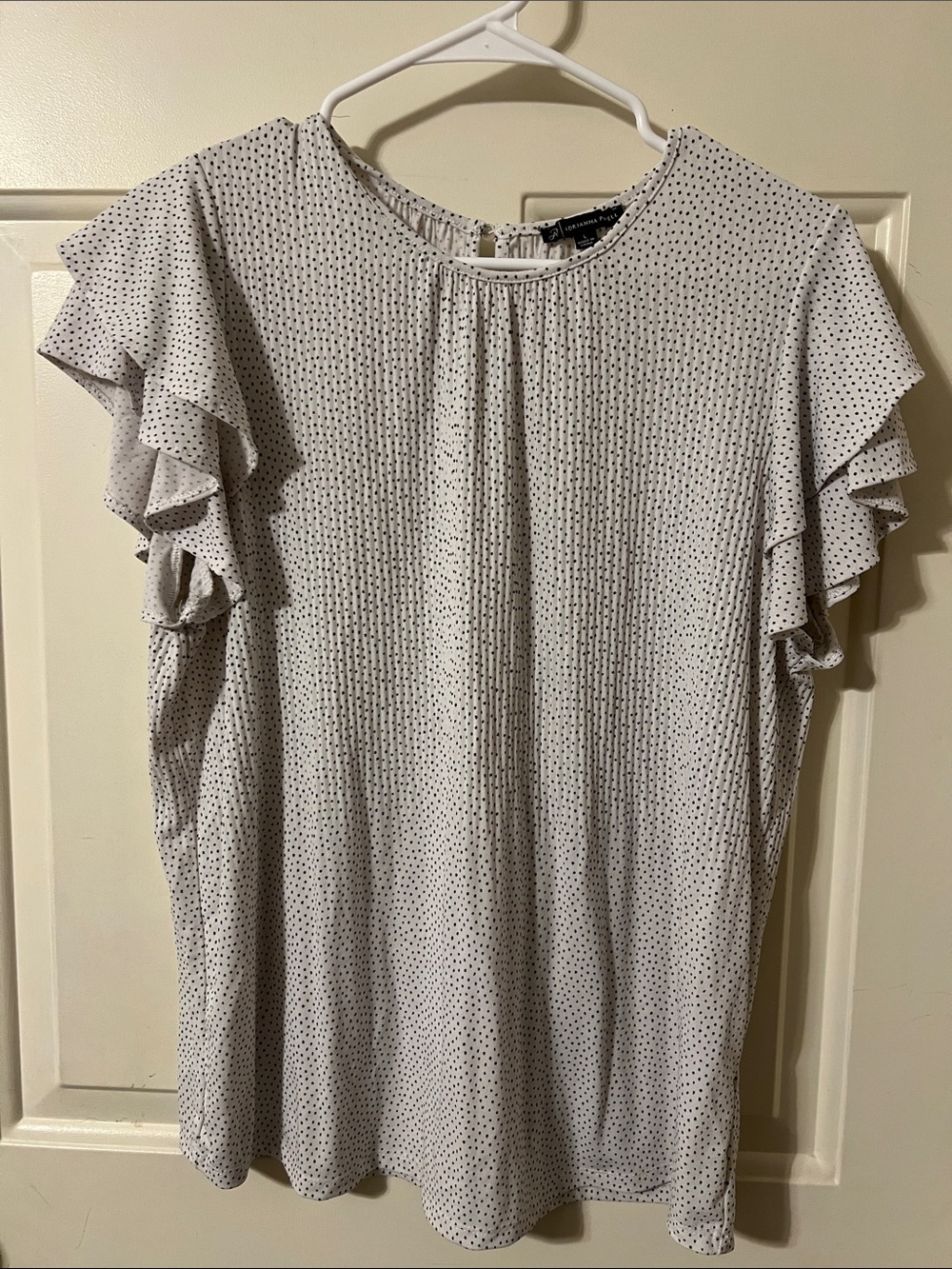 Adrianna Papell White Polka Dot Ruffle Sleeve Blouse